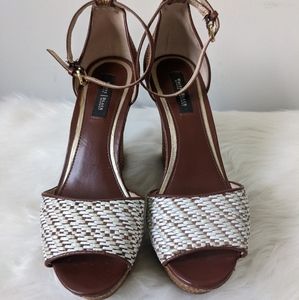 WHBM SZ 8.5 WICKER WEDGE WITH ANKLE SUPPORT
